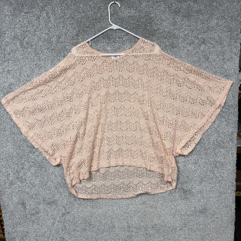Cato Blouse Woman 18/20W Peach Lace Knit Crochet Mesh Batwing Boho Festival
